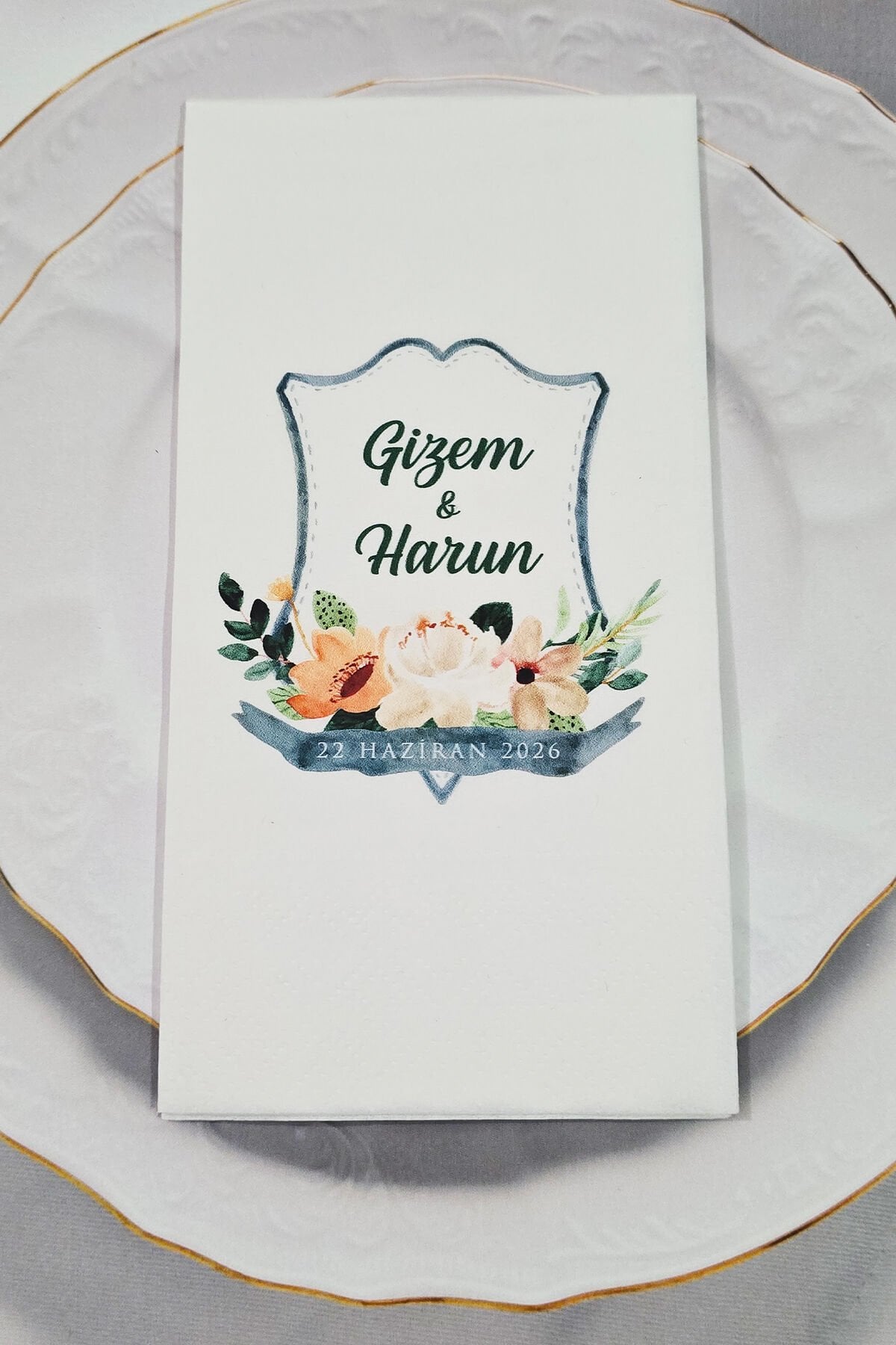 Turuncu Çiçekler Çelenk Konsept Baskılı Peçete