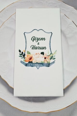 Turuncu Çiçekler Çelenk Konsept Baskılı Peçete