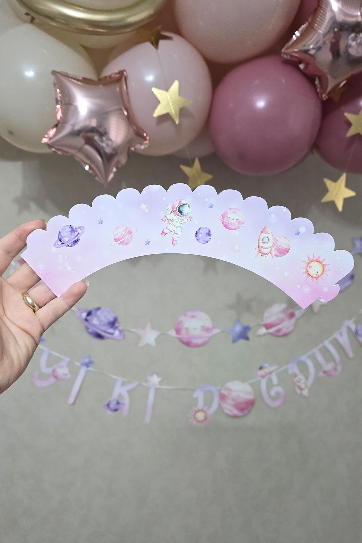 PEMBE Uzay Konsept Cupcake Sargısı 10'lu Pembe Uzay Kız Tema