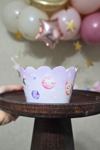 PEMBE Uzay Konsept Cupcake Sargısı 10'lu Pembe Uzay Kız Tema