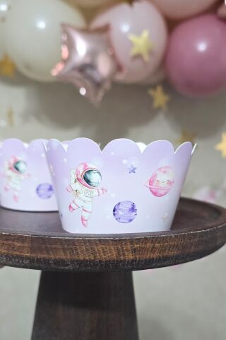 PEMBE Uzay Konsept Cupcake Sargısı 10'lu Pembe Uzay Kız Tema