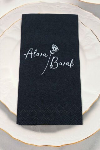 İsim Baskılı Konsept Kişiye Özel Siyah Peçete