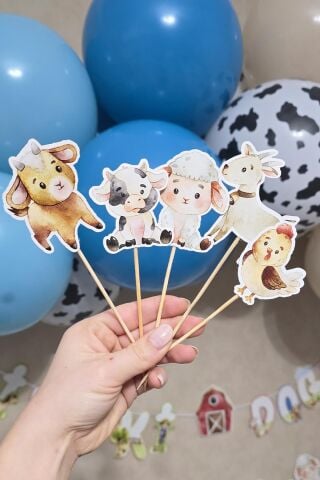 Çiftlik Tema Kürdan Süsleri Cupcake Süsleri Lüks Büyük Boy 10lu Paket