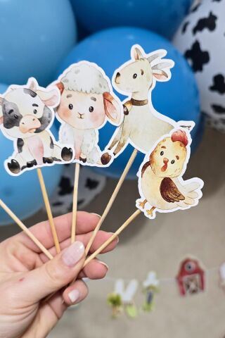 Çiftlik Tema Kürdan Süsleri Cupcake Süsleri Lüks Büyük Boy 10lu Paket