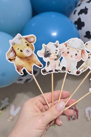 Çiftlik Tema Kürdan Süsleri Cupcake Süsleri Lüks Büyük Boy 10lu Paket