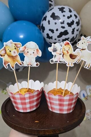 Çiftlik Tema Kürdan Süsleri Cupcake Süsleri Lüks Büyük Boy 10lu Paket