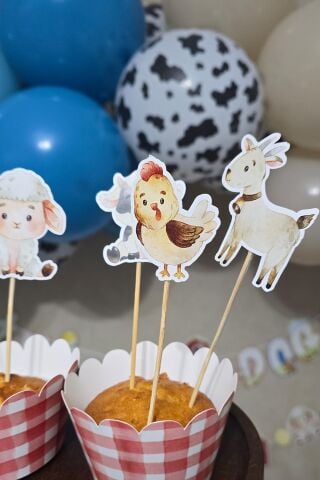 Çiftlik Tema Kürdan Süsleri Cupcake Süsleri Lüks Büyük Boy 10lu Paket