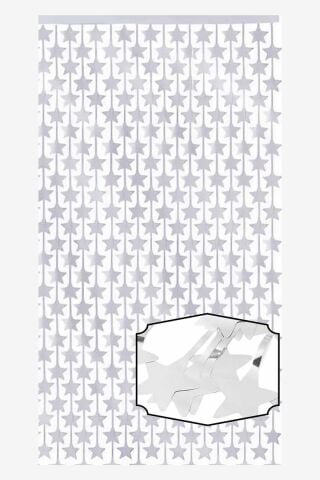 Yıldız Şekilli Gümüş Fon Perdesi Yılbaşı Doğum Günü Fon Kapı Perdesi Parlak Gümüş