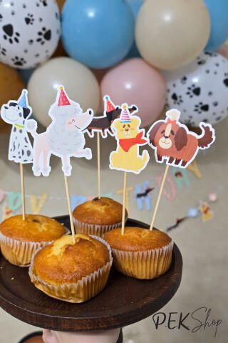 Sevimli Köpekler Tema Kürdan Süsleri Cupcake Süsleri Lüks Büyük Boy 10lu Paket