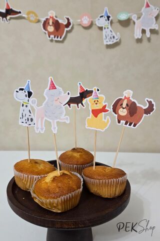 Sevimli Köpekler Tema Kürdan Süsleri Cupcake Süsleri Lüks Büyük Boy 10lu Paket