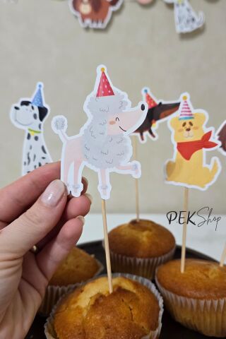 Sevimli Köpekler Tema Kürdan Süsleri Cupcake Süsleri Lüks Büyük Boy 10lu Paket