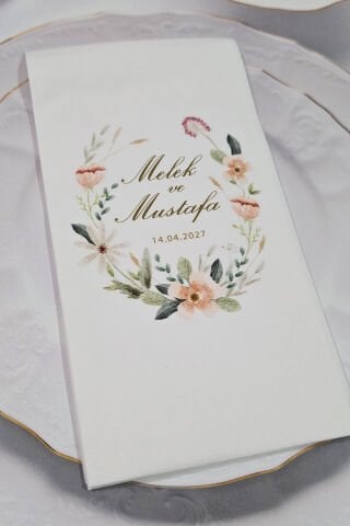 Soft Çiçekler Çelenk Konsept Baskılı Peçete