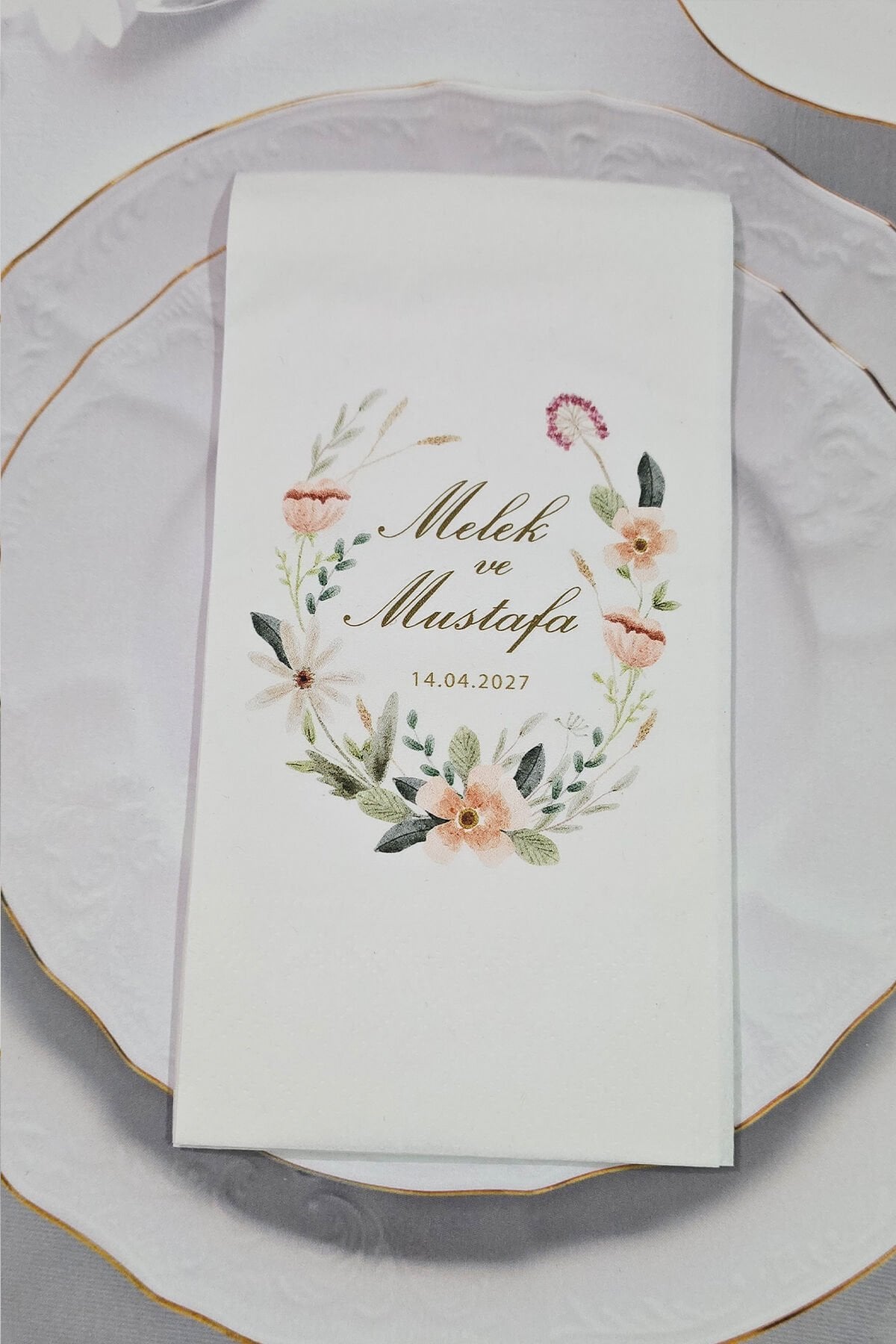 Soft Çiçekler Çelenk Konsept Baskılı Peçete