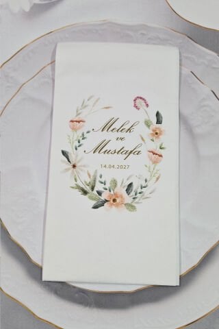 Soft Çiçekler Çelenk Konsept Baskılı Peçete