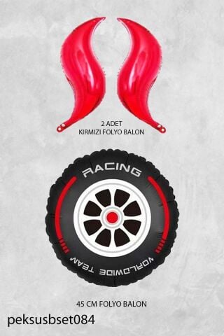 Alevli Yarış Araba Lastiği Folyo Balon Seti Yarış Araba Tekerleği Yarış Temalı Balon Seti