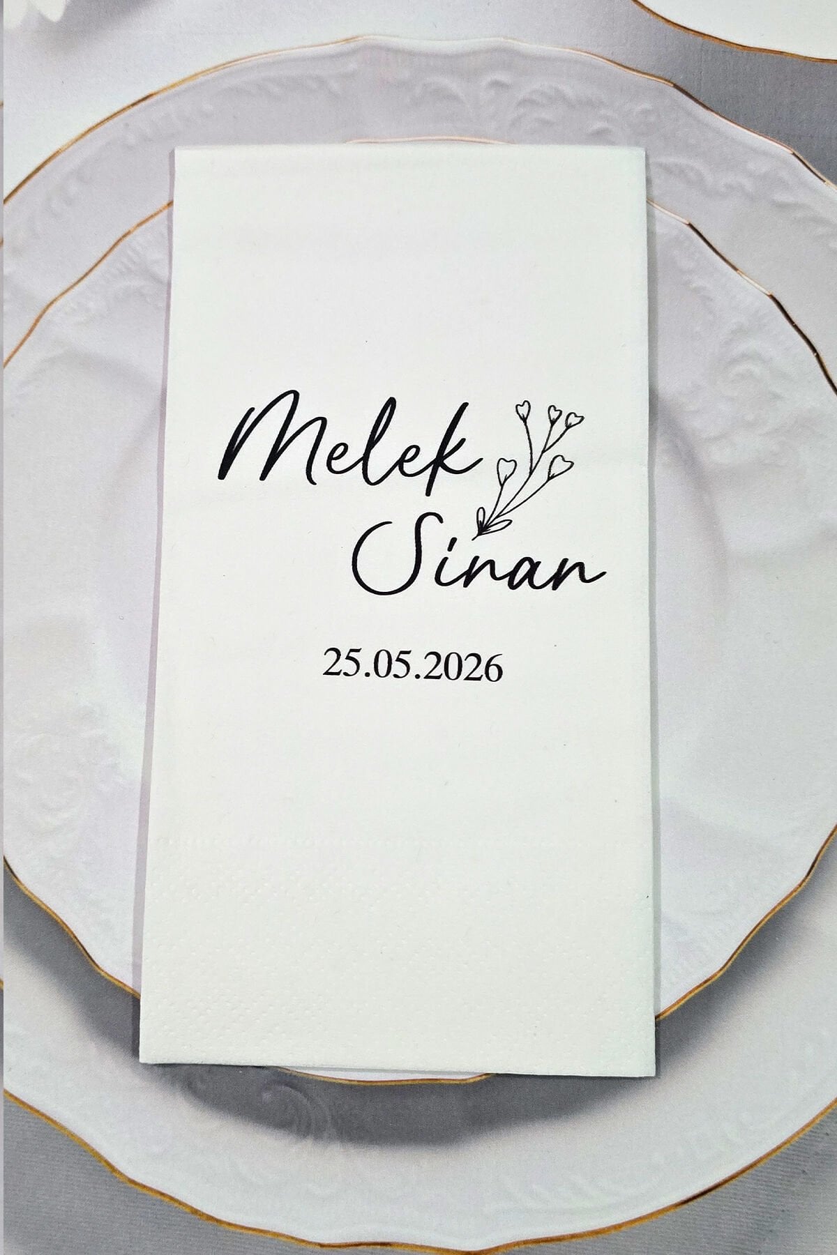 Zarif El Yazısı Çiçek Konsept Baskılı Peçete