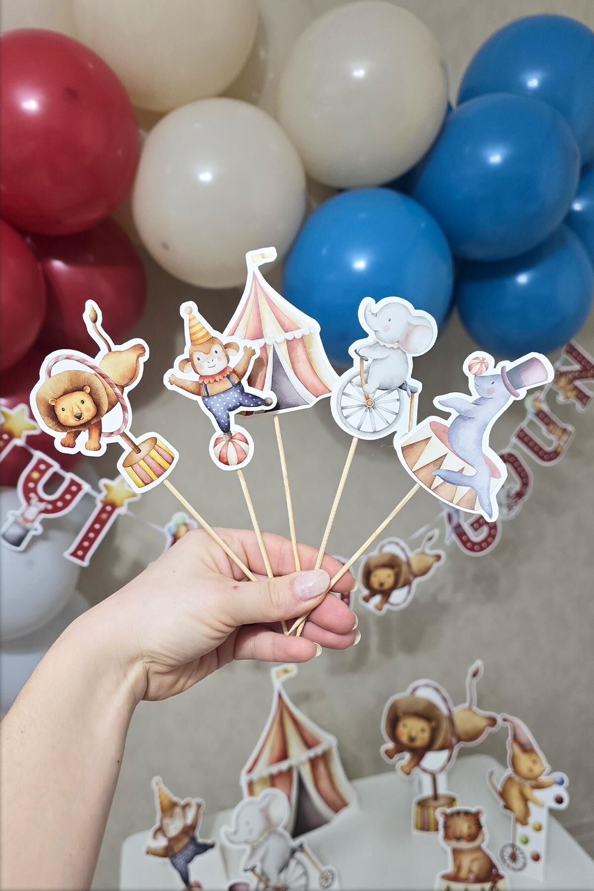 Sirk Tema Kürdan Süsleri Cupcake Süsleri Lüks Büyük Boy 10lu Paket