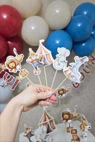 Sirk Tema Kürdan Süsleri Cupcake Süsleri Lüks Büyük Boy 10lu Paket