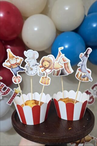 Sirk Tema Kürdan Süsleri Cupcake Süsleri Lüks Büyük Boy 10lu Paket