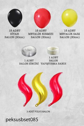 İtfaiye Tema Doğum Günü Balon Zinciri Kırmızı Siyah Sarı Yangın İtfaiye Konsept Balon Seti