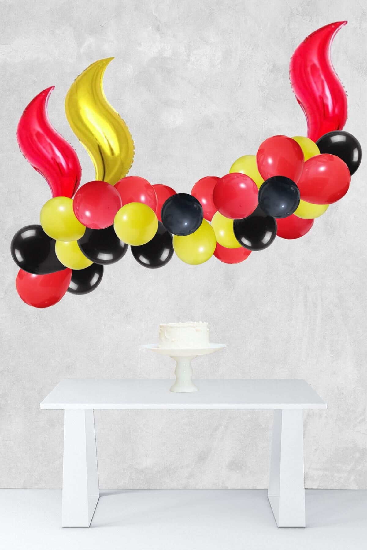 İtfaiye Tema Doğum Günü Balon Zinciri Kırmızı Siyah Sarı Yangın İtfaiye Konsept Balon Seti