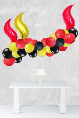 İtfaiye Tema Doğum Günü Balon Zinciri Kırmızı Siyah Sarı Yangın İtfaiye Konsept Balon Seti