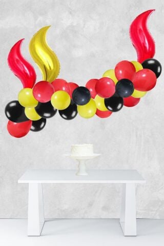 İtfaiye Tema Doğum Günü Balon Zinciri Kırmızı Siyah Sarı Yangın İtfaiye Konsept Balon Seti