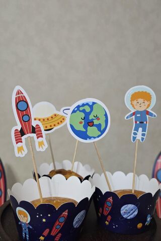 Uzay Tema Kürdan Süsleri Cupcake Süsleri Lüks Büyük Boy 10lu Paket