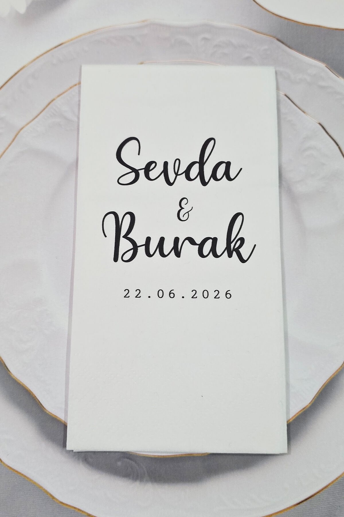 İsimler Tarih Baskılı Nişan Düğün Konsept Baskılı Peçete