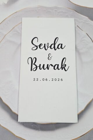 İsimler Tarih Baskılı Nişan Düğün Konsept Baskılı Peçete