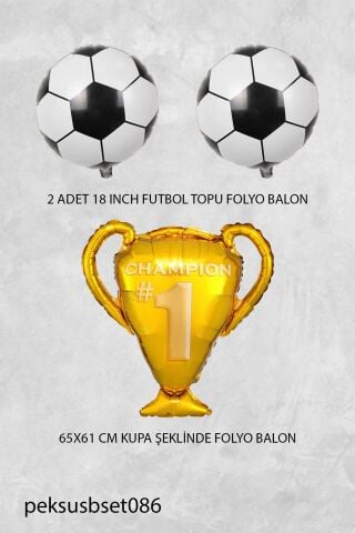 Kupa ve Futbol Topu Balonlu Futbol Tema Balon Seti Şampiyon Kupası 2 Ad Futbol Topu Balon