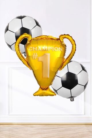 Kupa ve Futbol Topu Balonlu Futbol Tema Balon Seti Şampiyon Kupası 2 Ad Futbol Topu Balon