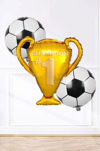 Kupa ve Futbol Topu Balonlu Futbol Tema Balon Seti Şampiyon Kupası 2 Ad Futbol Topu Balon