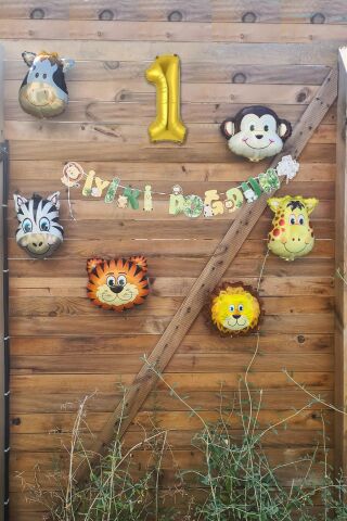 Safari Temalı Doğum Günü Parti Seti Yaş Balonlu Bannerlı Doğum Günü Süsleme Seti