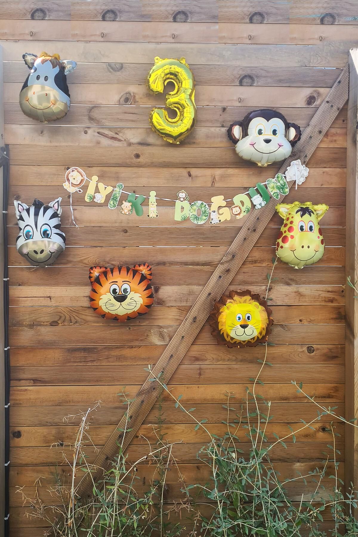 Safari Temalı Doğum Günü Parti Seti Yaş Balonlu Bannerlı Doğum Günü Süsleme Seti