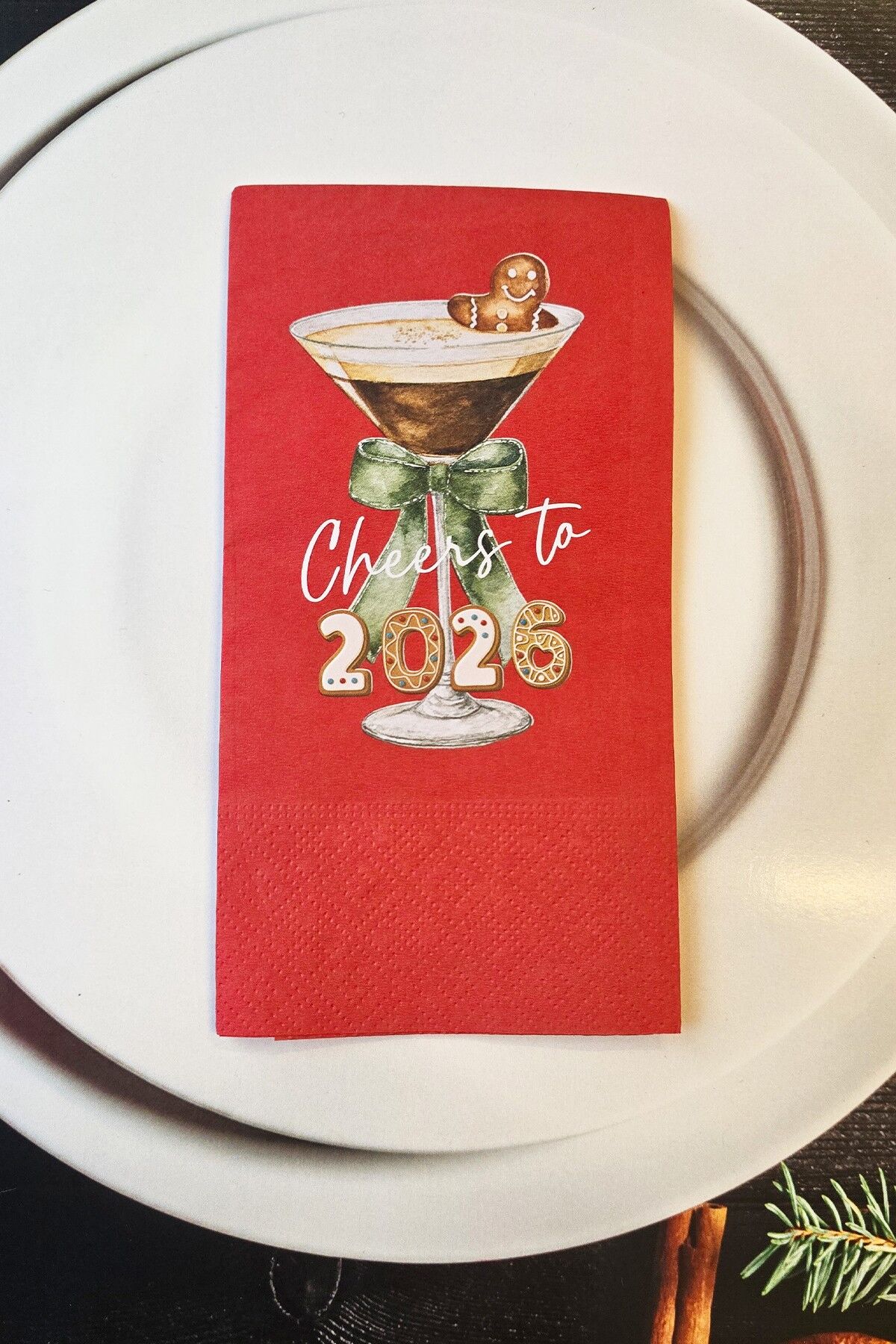 Kadehte Kurabiye Adam Kırmızı Yılbaşı Peçetesi 12li Paket