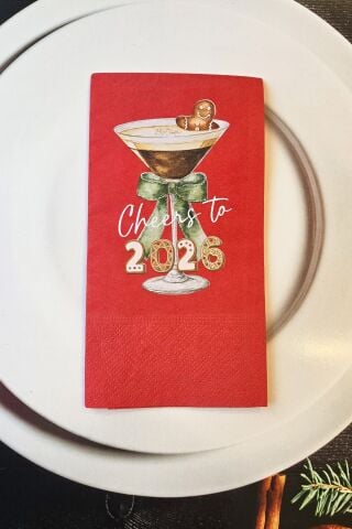 Kadehte Kurabiye Adam Kırmızı Yılbaşı Peçetesi 12li Paket