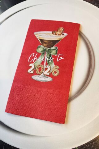 Kadehte Kurabiye Adam Kırmızı Yılbaşı Peçetesi 12li Paket