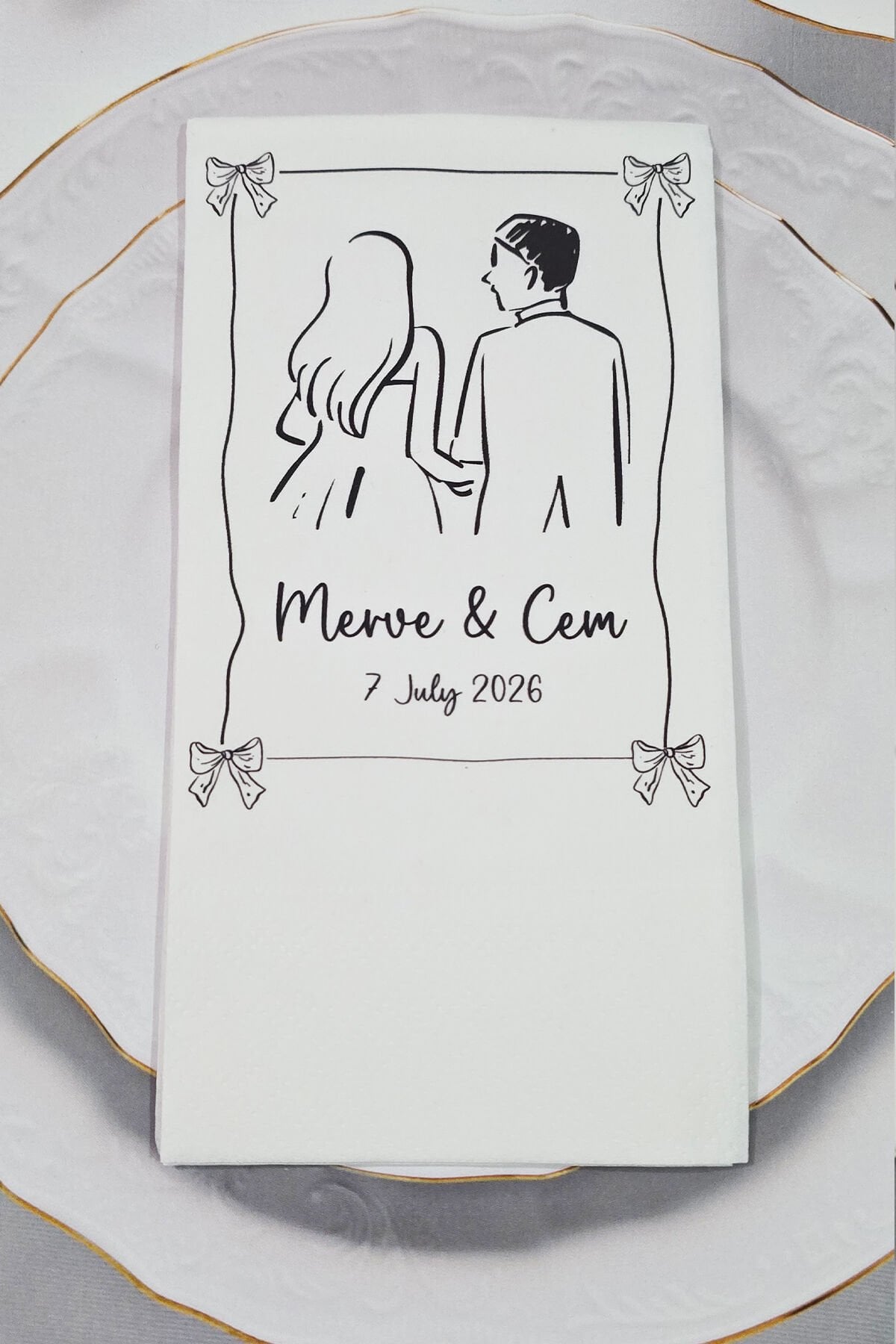 Gelin Damat Figürlü Konsept Baskılı Peçete