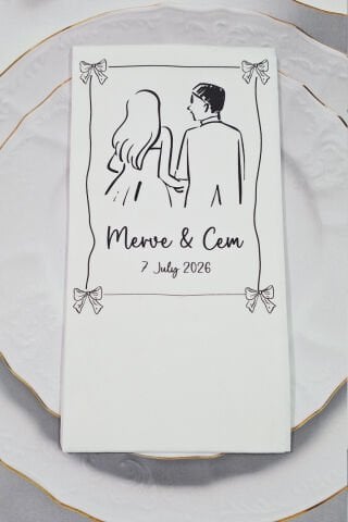 Gelin Damat Figürlü Konsept Baskılı Peçete