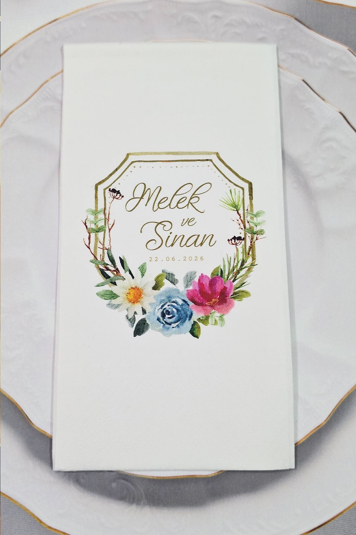 Retro Çiçekler Konsept Baskılı Peçete