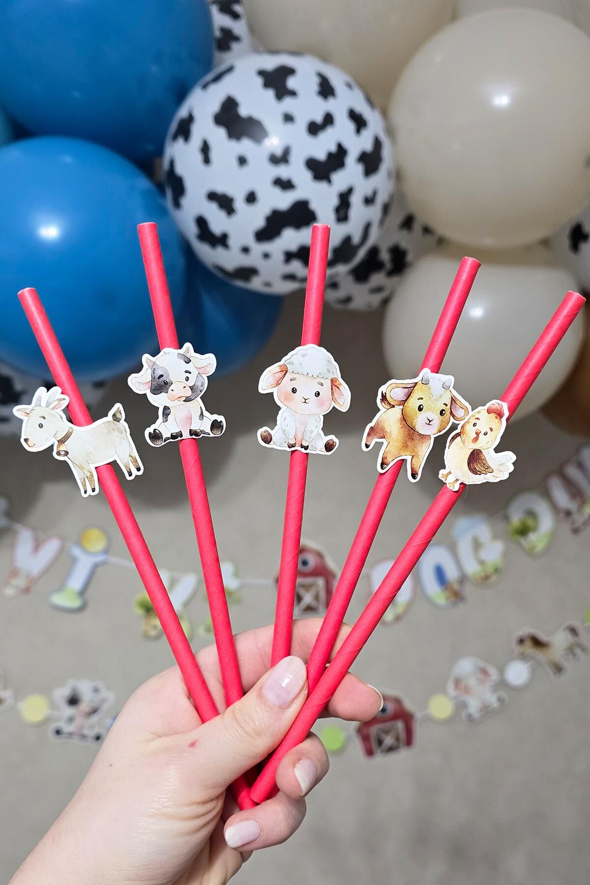 Çiftlik Tema Pipet Süsleri 10lu Çiftlik Konsept Lüks Pipet Paketi