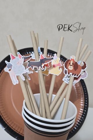 Sevimli Köpekler Tema Pipet Süsleri 10lu Köpekler Konsept Lüks Pipet Paketi