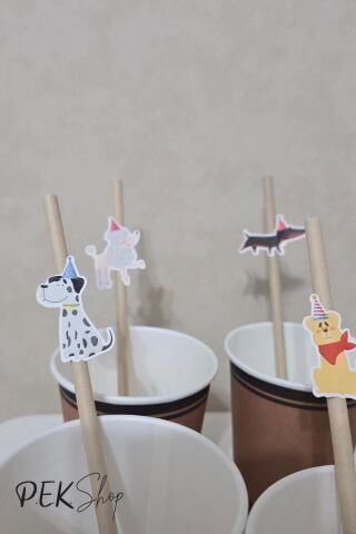 Sevimli Köpekler Tema Pipet Süsleri 10lu Köpekler Konsept Lüks Pipet Paketi