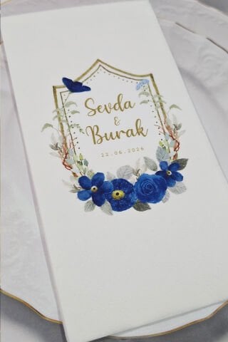 Lacivert Çiçekler Konsept Baskılı Peçete