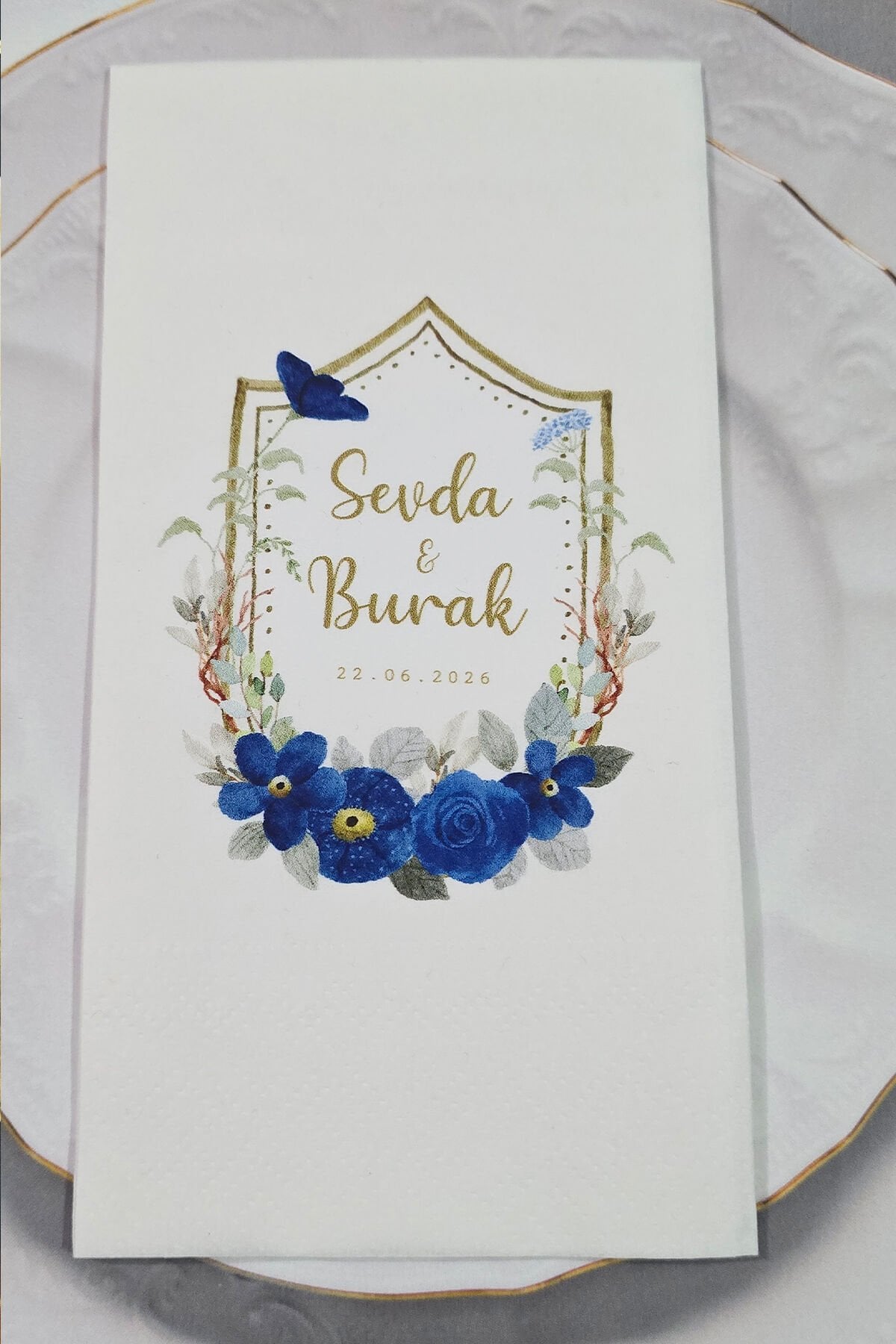 Lacivert Çiçekler Konsept Baskılı Peçete