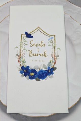 Lacivert Çiçekler Konsept Baskılı Peçete