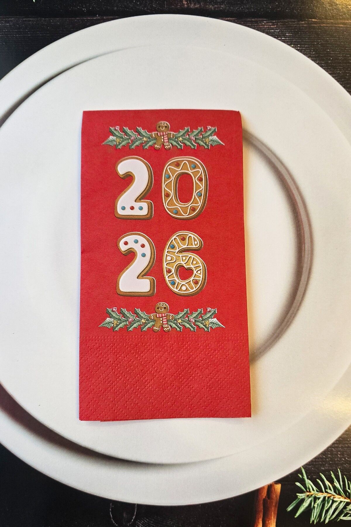 2026 Kurabiye Adam Gingerbread Tasarım Baskılı Kırmızı Yılbaşı Peçetesi 12li Kırmızı Peçete