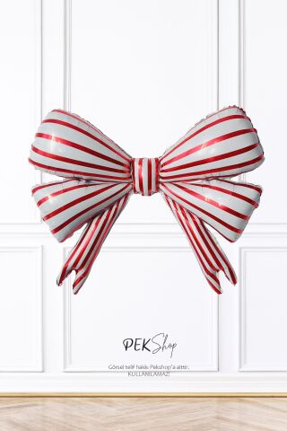 Kırmızı Beyaz Çizgili Büyük Fiyonk Folyo Balon Fiyonk Kurdele Şekilli Balon