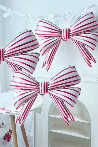 Kırmızı Beyaz Çizgili Büyük Fiyonk Folyo Balon Fiyonk Kurdele Şekilli Balon